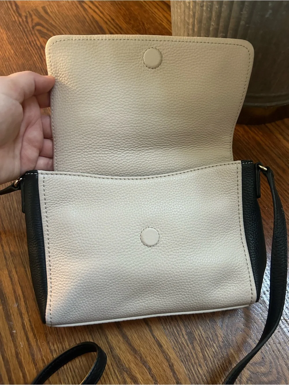 Kate Spade New York Black Cream Pebbled Leather Crossbody Bag